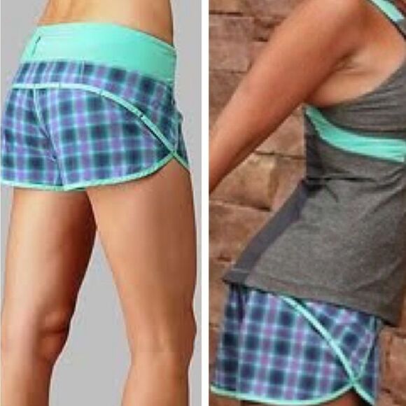 Lululemon Speed Short River Rock/Oasis Ombre Plaid Sz 4 - Picture 1 of 9
